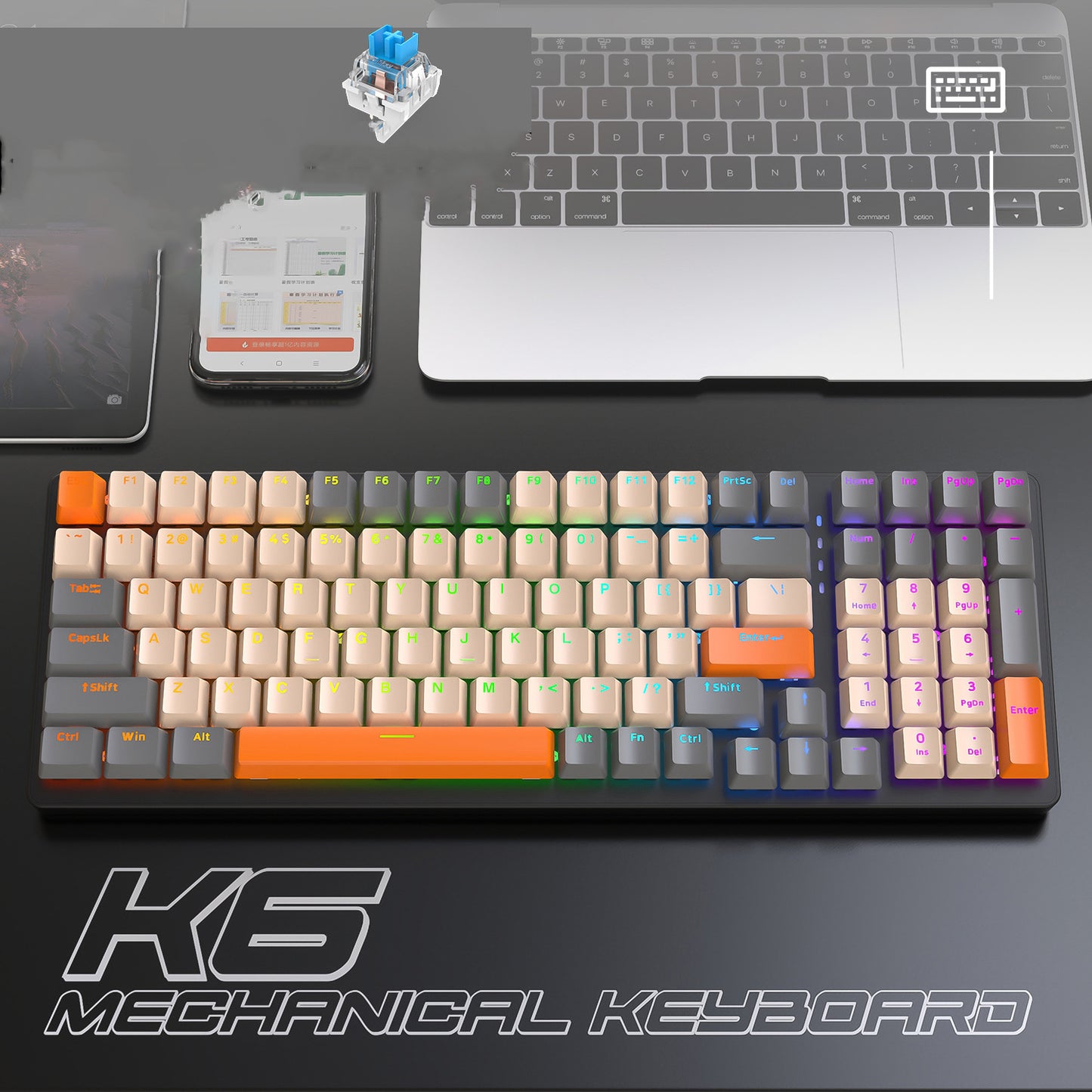 TriSync MechKey K6" - 3-Mode Mechanical Keyboard for Gaming and Productivity