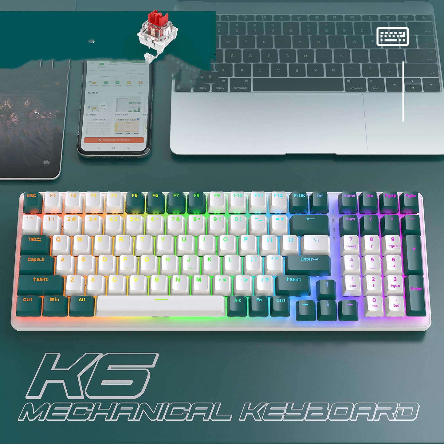TriSync MechKey K6" - 3-Mode Mechanical Keyboard for Gaming and Productivity